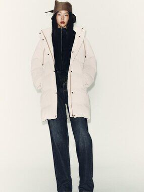 ZARA Windproof Padded Anorak Ecru Hooded Winter Coat Minimalist Basic XS NWT